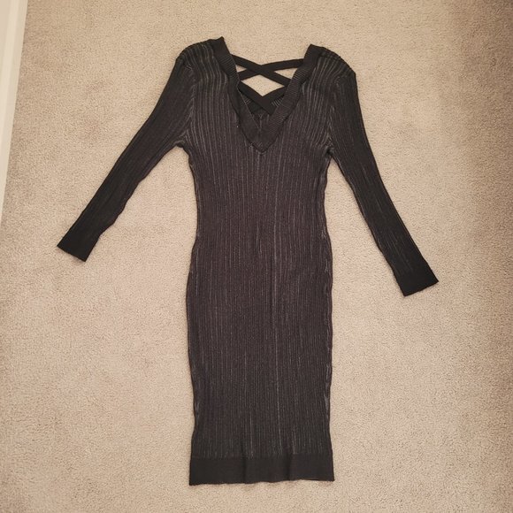 PINK ROSE LONG SLEEVE BLACK CRISS CROSS DRESS SIZE LARGE - Picture 2 of 3